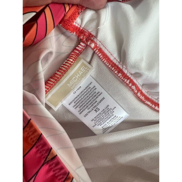 NWT Michael Kors Tankini 2 Piece Swimsuit Pink & Orange Retro pattern Size XS - Picture 6 of 7